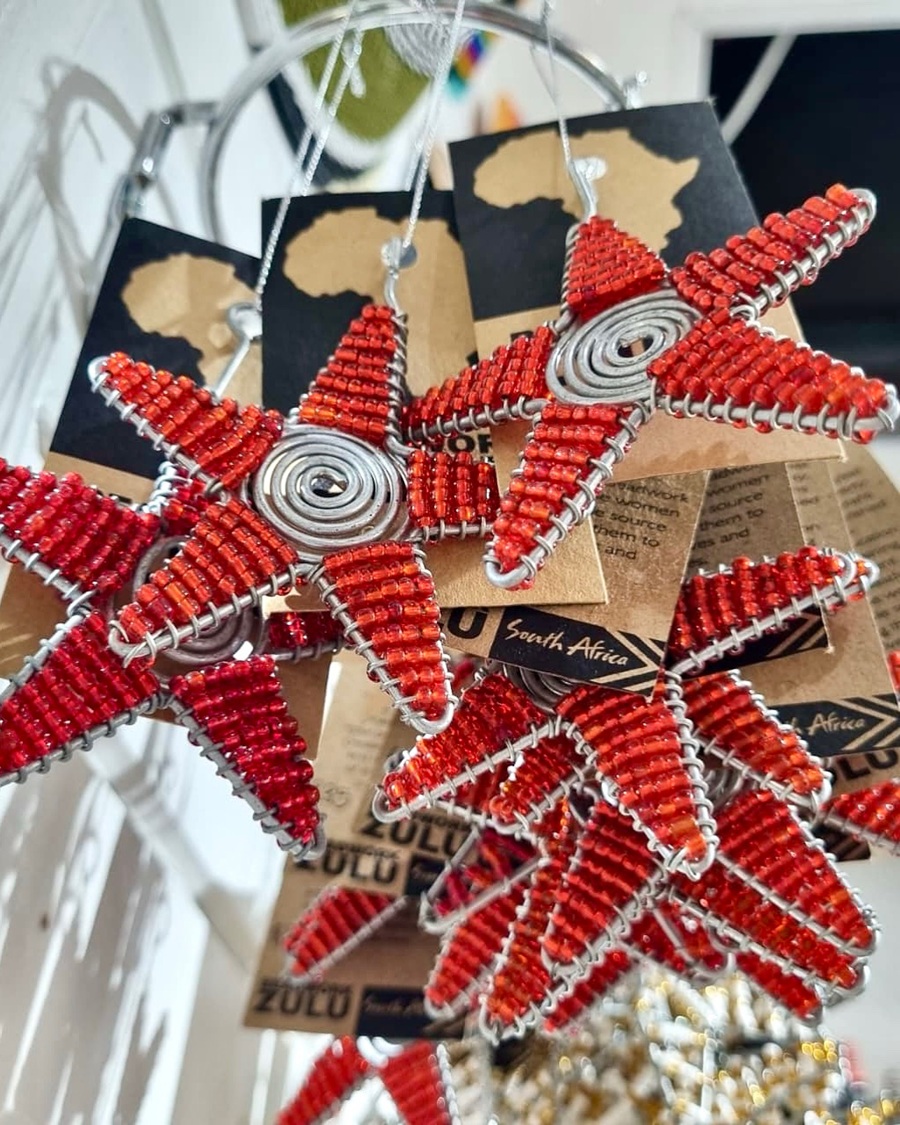African Beaded Christmas Star Red | SOUTH AFRICA