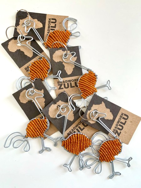 African Beaded Ostrich Keyring