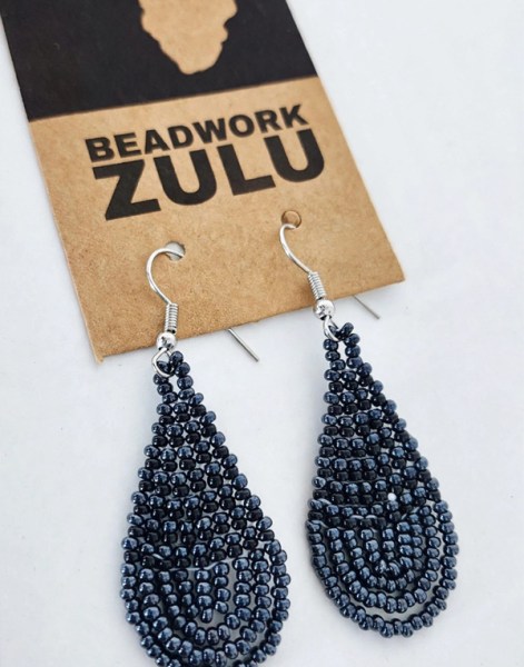Small Beaded Ear Rings Teardrop  Metallic Black