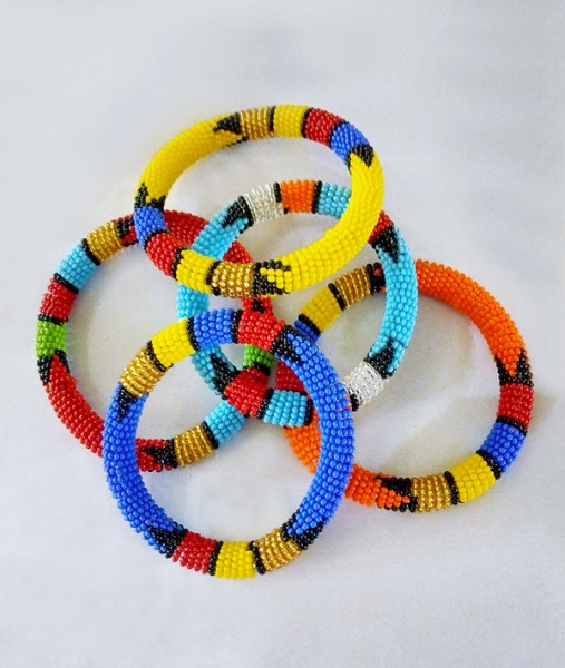 african beaded bangle thin mixed colours2