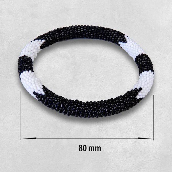 african beaded bangle thin rope black white bead size