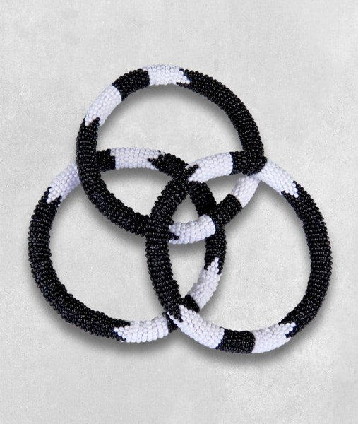 african beaded bangle thin rope black white beads8