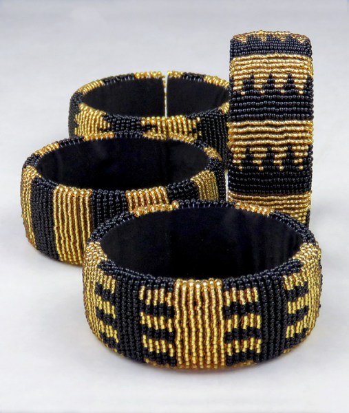 african beaded bangles wide gold bleck 18