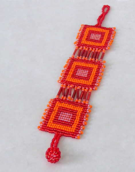 african beaded bracelet square red orange pink 1