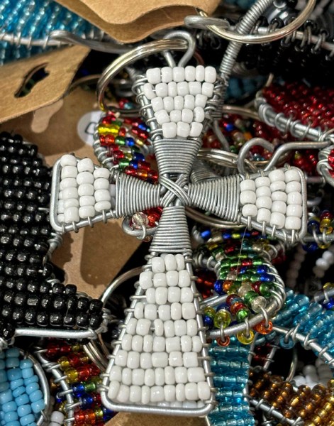 African Beaded Ostrich Keyring