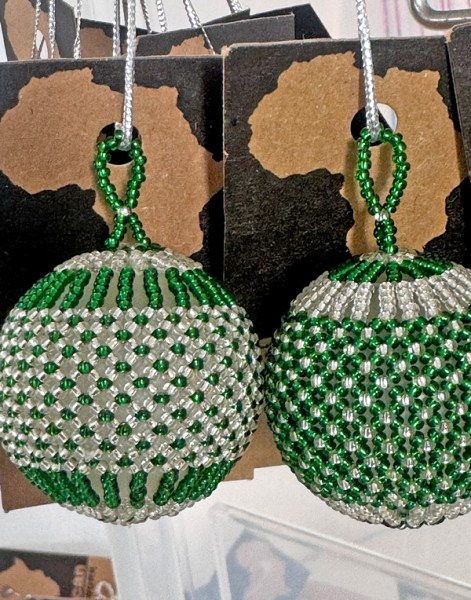 Beaded Christmas Balls Silver Green | SOUTH AFRICA