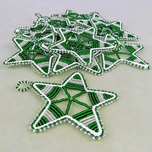 african beaded christmas star silver green 13