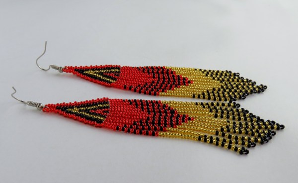 african beaded earring thonga red gold black 21