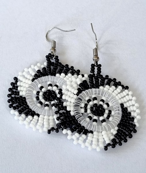 african beaded earrings circle black white