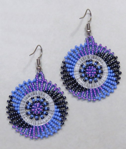african beaded earrings circle lilac blue metallic grey 1