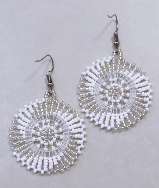 african beaded earrings circle silver white 1