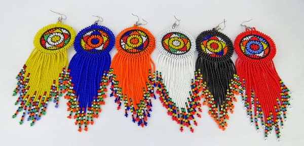 african beaded earrings large circle tassel mixed 1