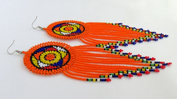african beaded earrings large circle tassel orange4