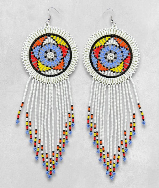 african beaded earrings large circle tassel white3
