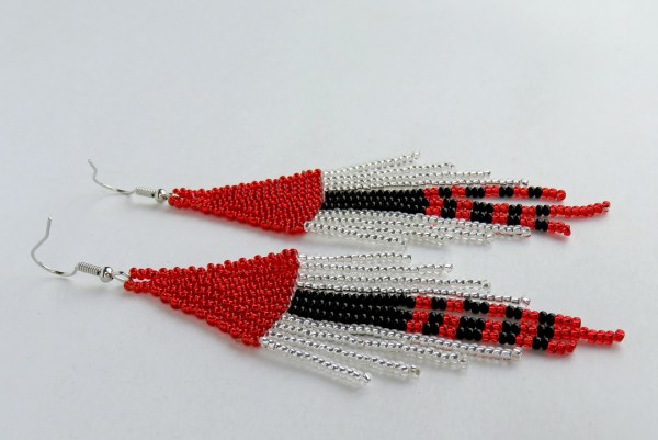 african beaded earrings shiduli red silver black 13