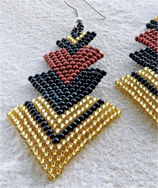 african beaded earrings singita gold black brown 3