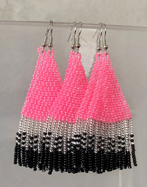 african beaded earrings tembe large pink silver black 4