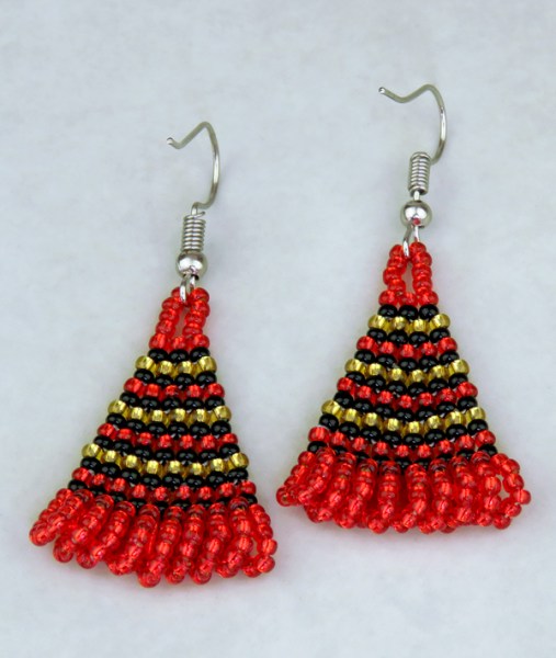 African Beaded Earrings Zulu Triangle Blue Silver Black