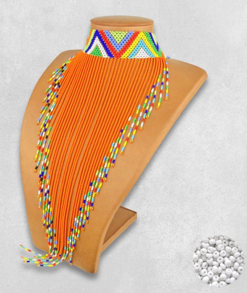 african beaded necklace choker tassel long white