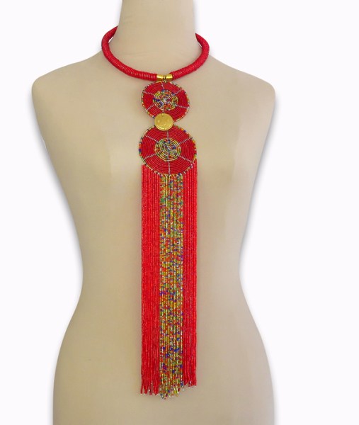african beaded necklace sizani red48
