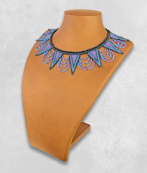 african beaded necklace spear lillac blue metallic