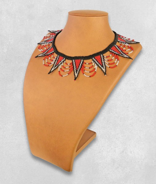 african beaded necklace spear red silver black