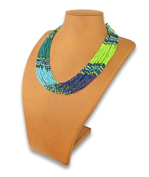 Beaded Necklace Zama Lime Nebula Aqua Jade
