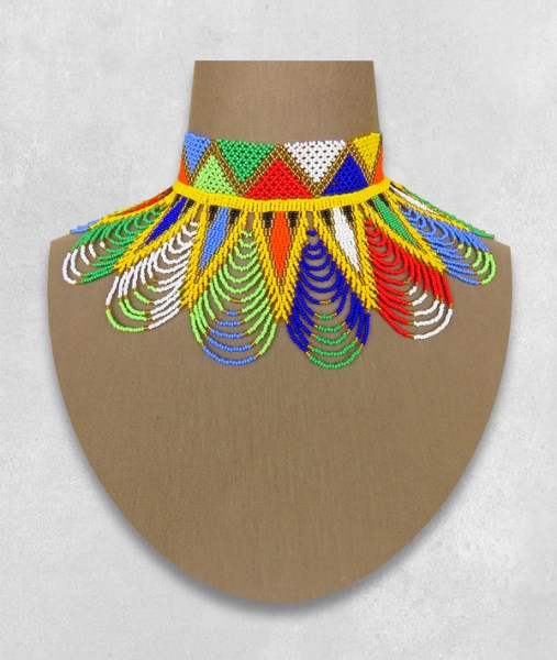 african beaded necklace zulu spear fringe choker 15