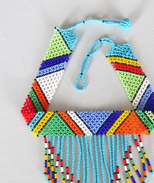 african beaded necklaces choker tassel light blue 1