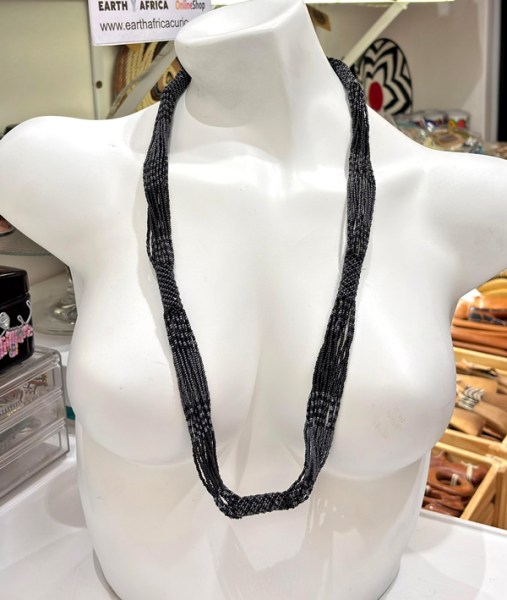 African Beaded Necklace Long Mvovo Black 