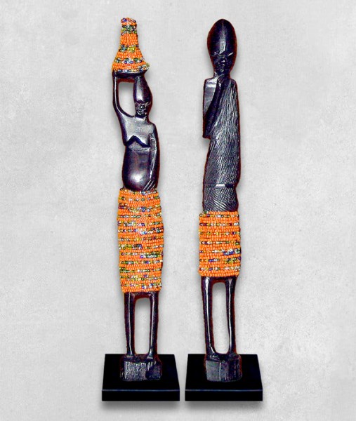 african beaded statues orange large