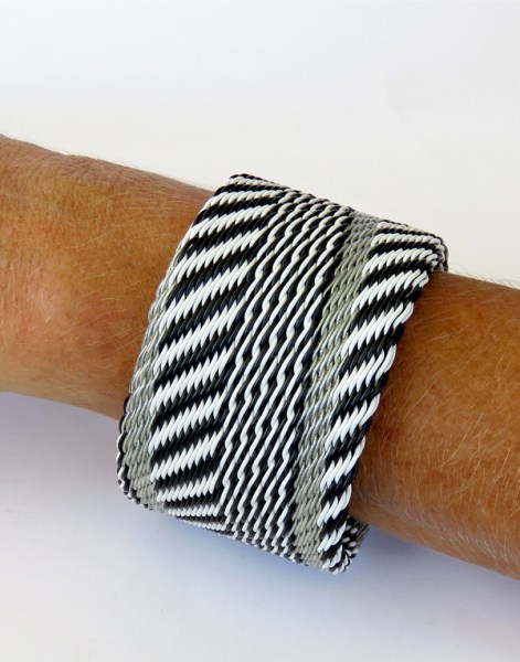 african telephone wire bangles wide black silver white 2