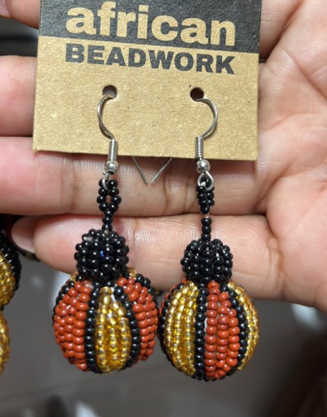 african beaded earrings bobble gold brown black