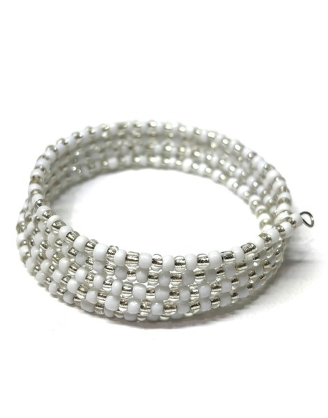 Memory Wire Beaded Bracelets Silver White | WHOLESALE