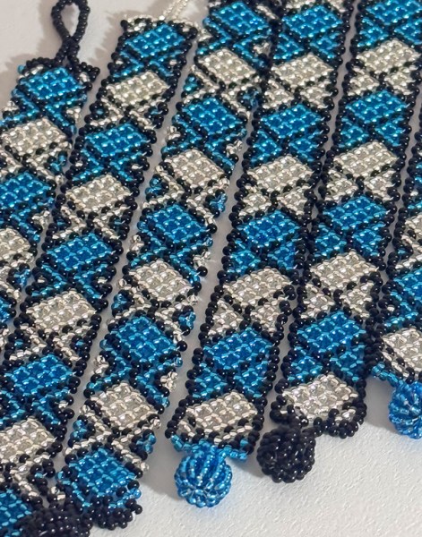 Beaded Bracelets Flat Midi Blue Silver Black