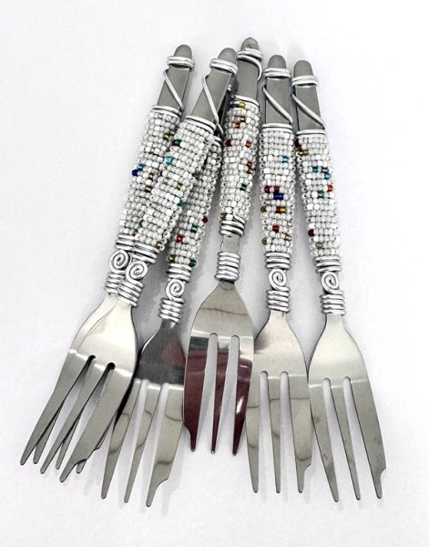 Beaded Cake Forks Silver White | WHOLESALE