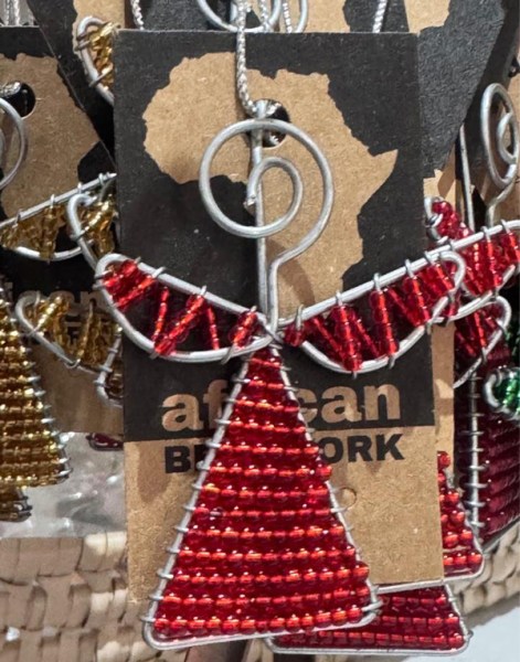 African Beaded Christmas Angel 3 Red