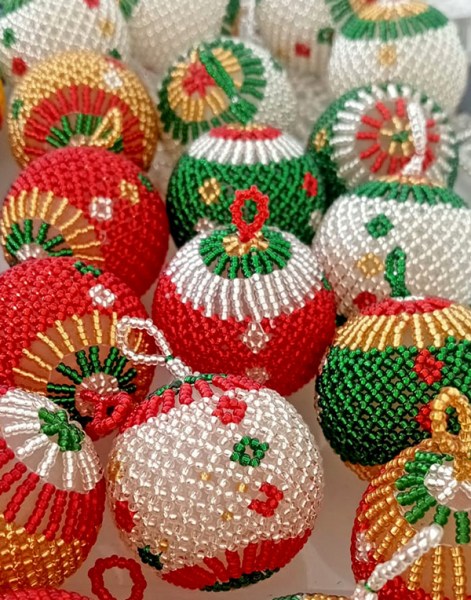 Beaded Christmas Balls Silver Green | SOUTH AFRICA
