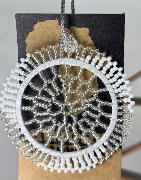 African Beaded Christmas Lace Snowflake Silver White