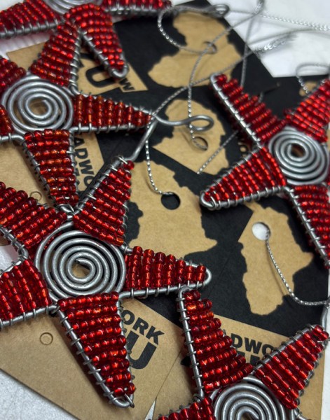 African Beaded Christmas Star Red