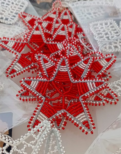 African Beaded Christmas Star Red Silver