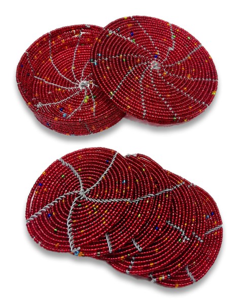african beaded wire coaster set red