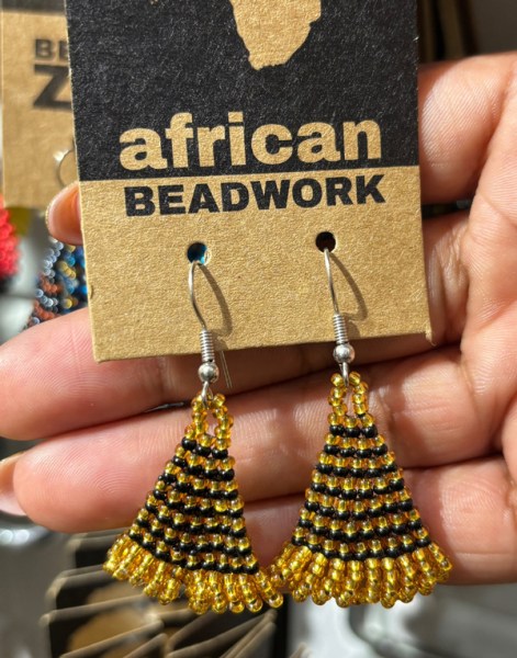 African Beaded Earrings Zulu Triangle Blue Silver Black