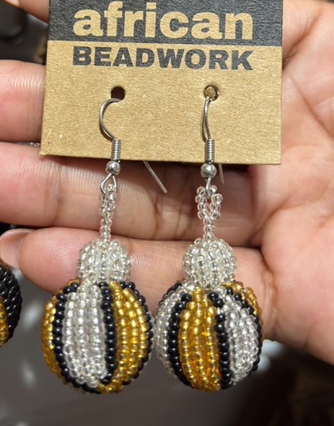 African beaded Bobble Earrings Gold Silver Black