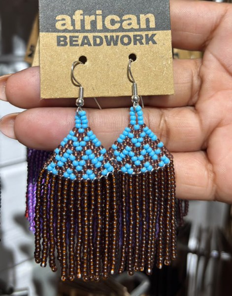 African Beaded Earrings Phinda Aqua Copper Chocolate