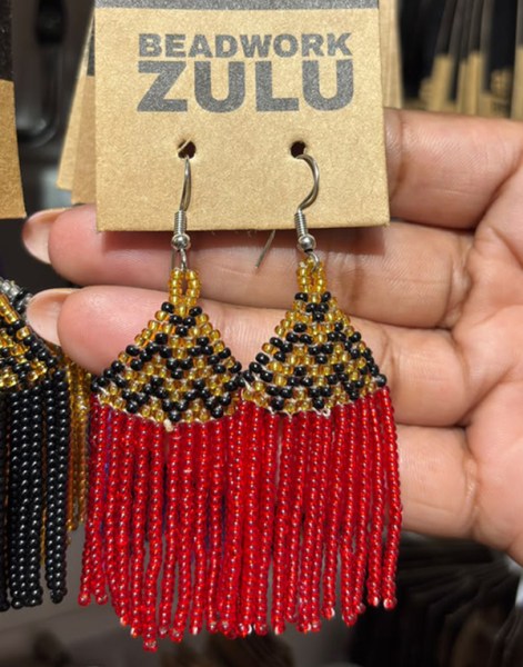 African Beaded Earrings Phinda Red Gold Black