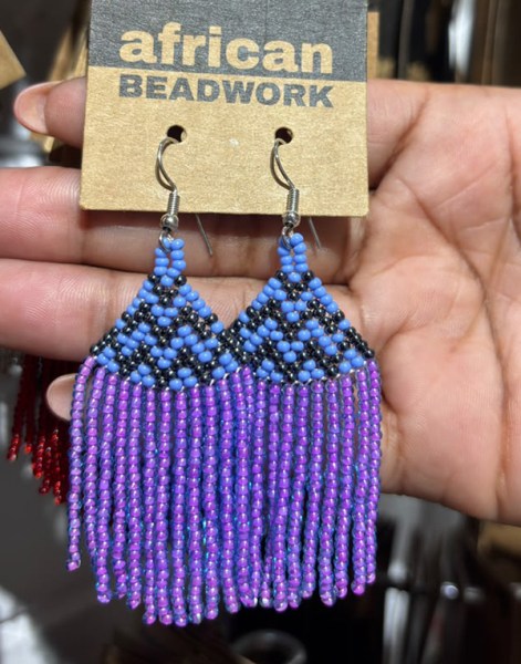 African Beaded Earrings Phinda Lilac Blue Metallic