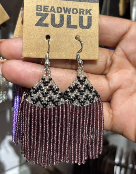 African Beaded Earrings Phinda Purple Silver Black