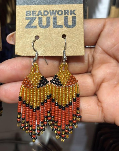 Beaded Short Tassel Earrings Gold Black Brown