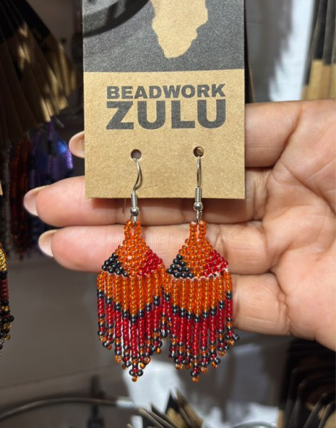 Beaded Short Tassel Earrings Red Orange Metallic